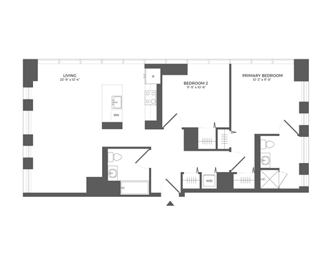 Floor plan for 2 beds, 2 baths, 1125 sqft